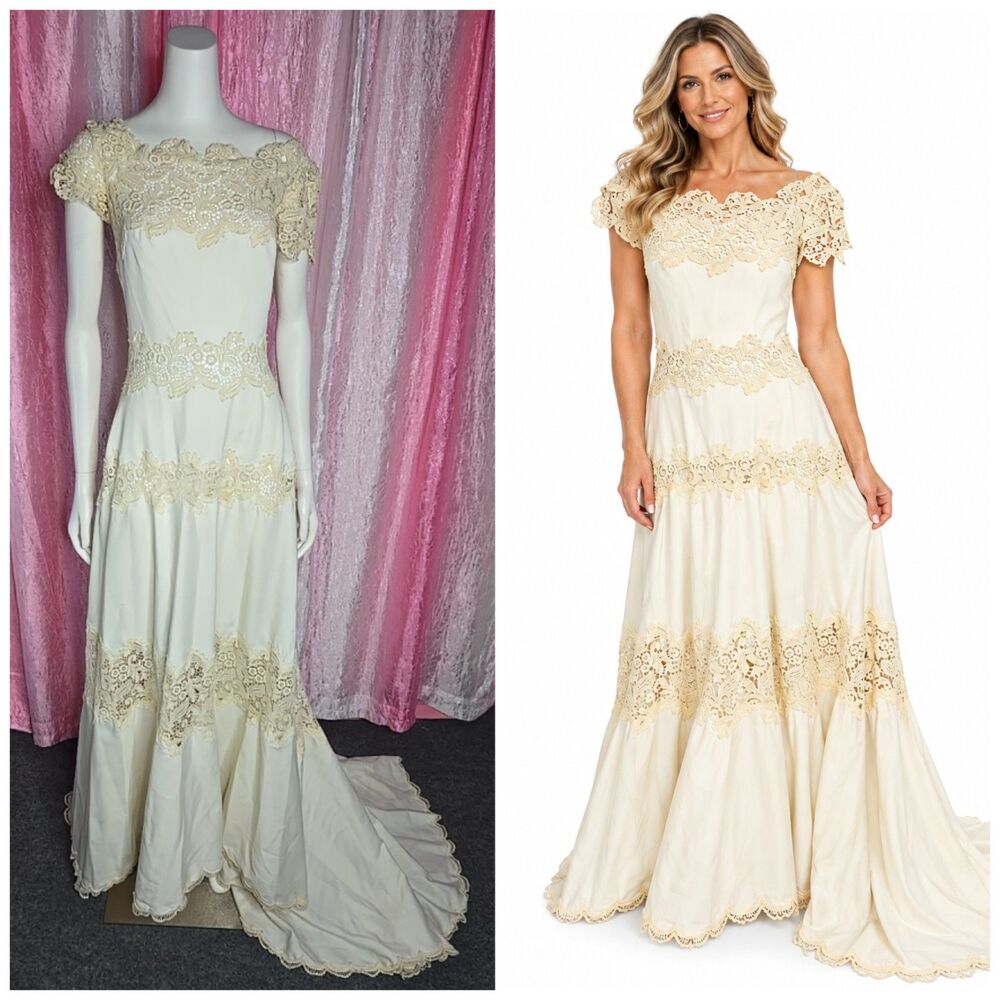 Handmade Cream Cottagecore Peasant Wedding Dress Size Small 2